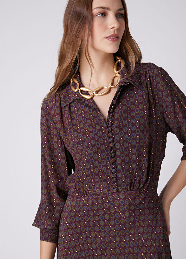Beymen Club Plum Patterned Maxi Shirt Dress - 3