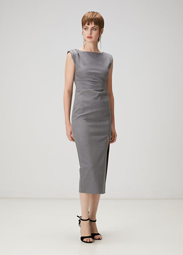 Beymen Club Grey Embellished Midi Dress - 4