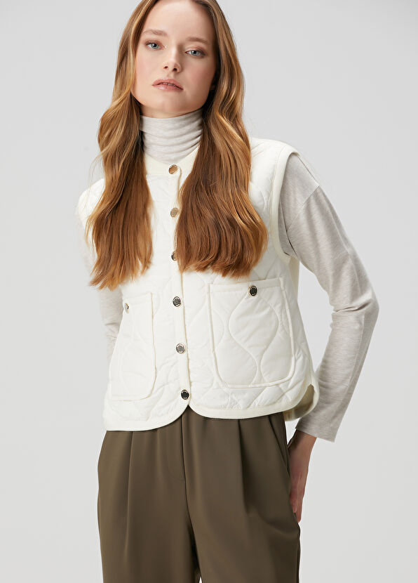 Beymen Club Ekru Kapitoneli Bomber Triko Yelek - 1