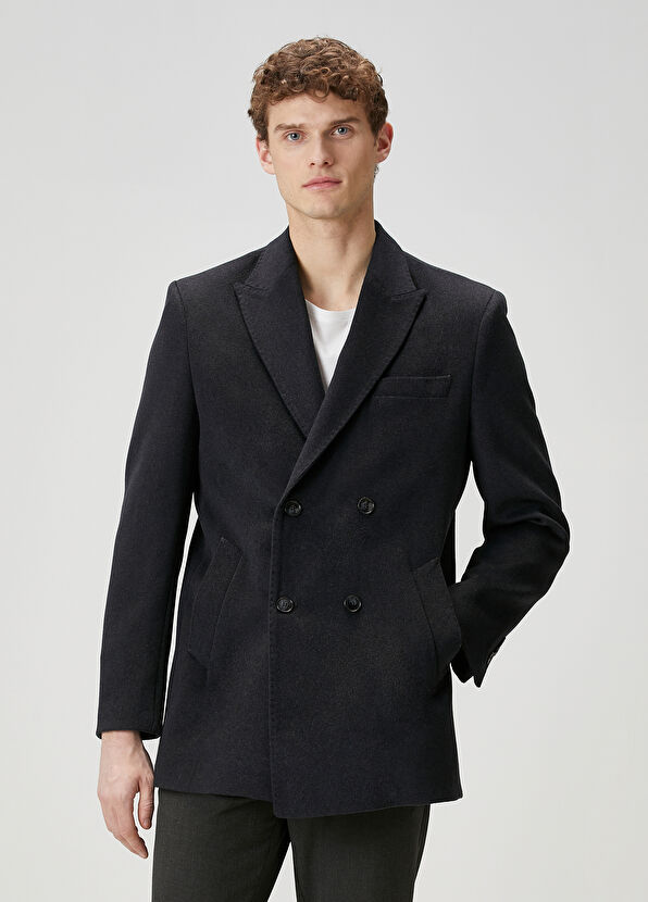Beymen Club Anthracite Wool Double-Breasted Coat - 1