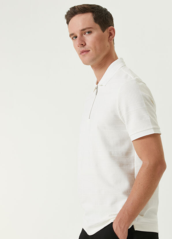 Beymen Club Beyaz Polo Yaka Karışık Dokulu T-shirt - 2