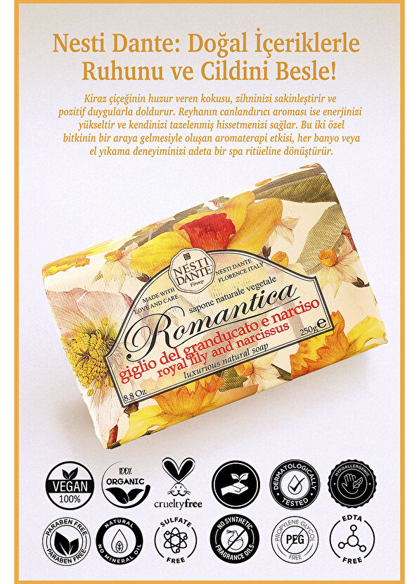 Nesti Dante Romantica Leylak ve Nergis Çiçeği Özlü Vegan Cilt Bakım Sabunu 250 gr - 2