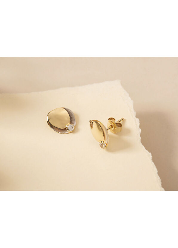 Orena Jewelry Zircon Texture 14 Karat Gold Women's Earrings - 3