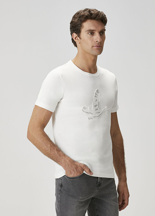 Beymen Club Kırık Beyaz Kabartmalı Logo Baskılı T-shirt - 4