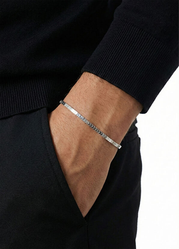 Kaplan Charm Route Beyaz Altın Kaplama 925 Ayar Gümüş Erkek Bileklik - Görsel 3