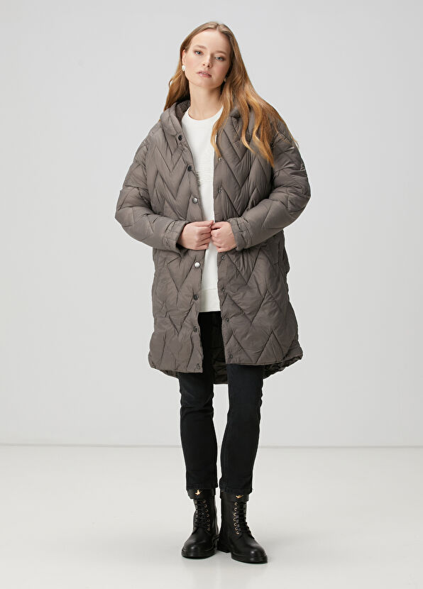 Beymen Club Grey Hooded Long Puffer Jacket - 3