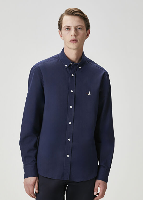 Beymen Club Comfort Fit Navy Blue Gabardine Texture Shirt - 3