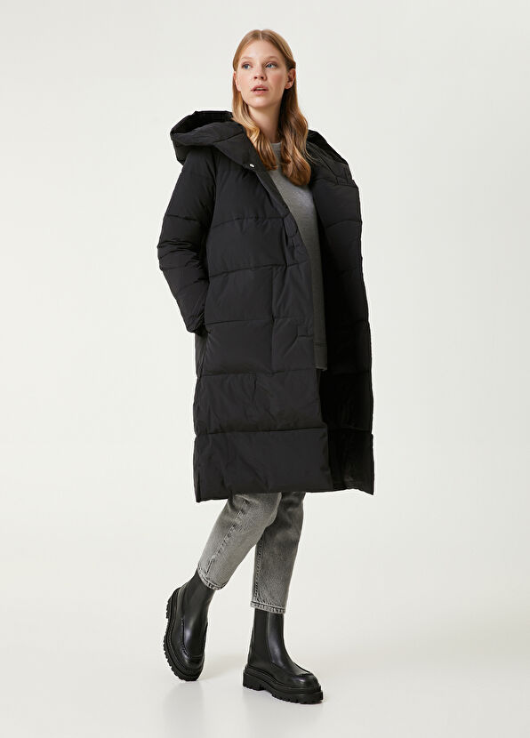 Black Hooded Long Puffer Coat Beymen Club Black Hooded Long Puffer Coat - 3