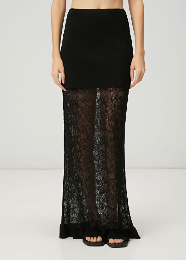 Beymen Club Siyah Dantel Garnili Maksi Triko Etek - 2