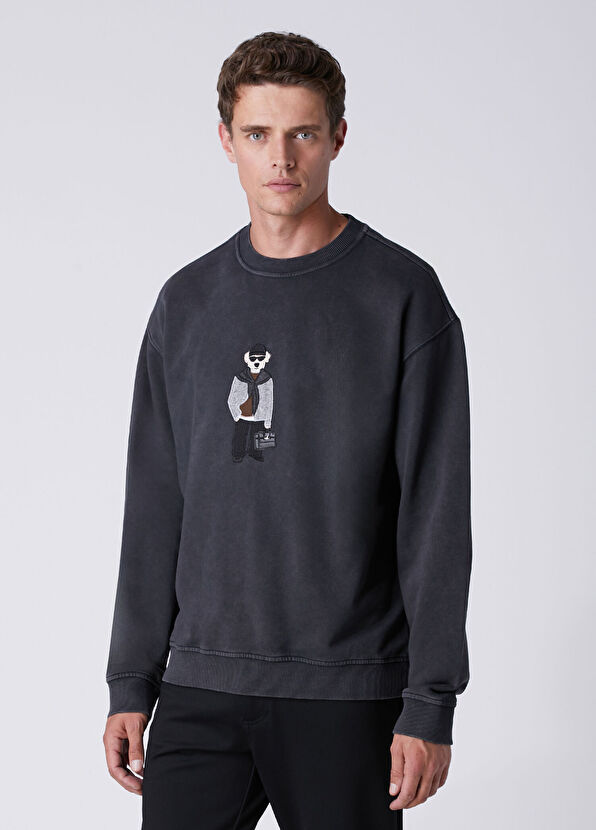Beymen Club Anthracite Dog Appliqué Oversized Sweatshirt - 4