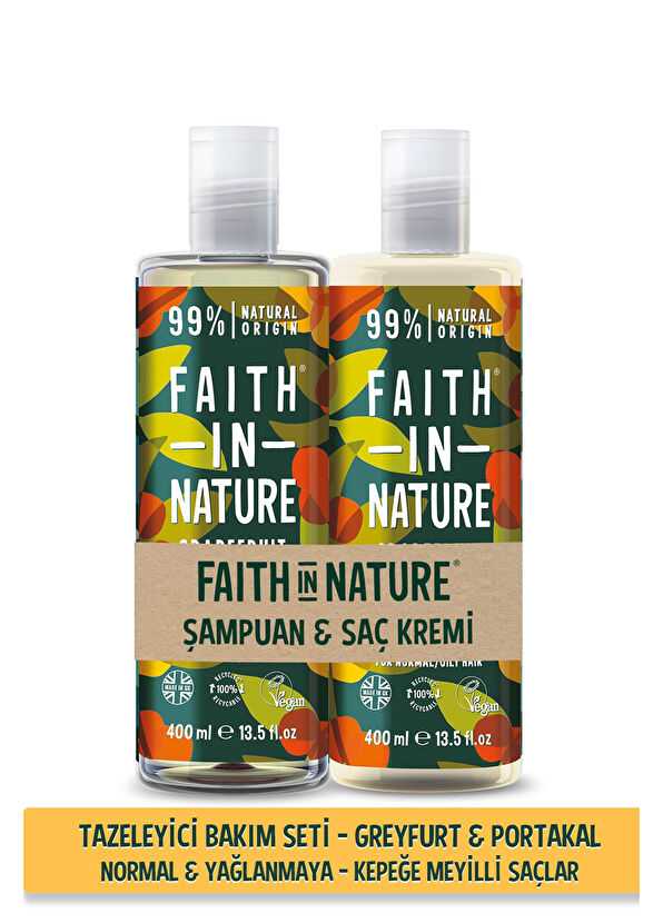Faith In Nature Greyfurt Portakal %99 Doğal Tazeleyici Saç Kremi ve Şampuan 2x400 ml - 4