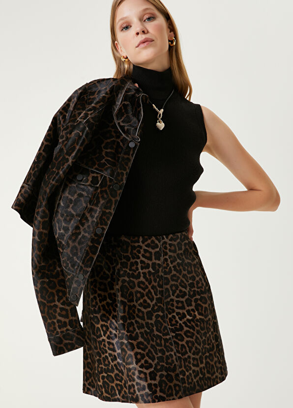 Beymen Club Leopar Desenli Mini Deri Etek - 2