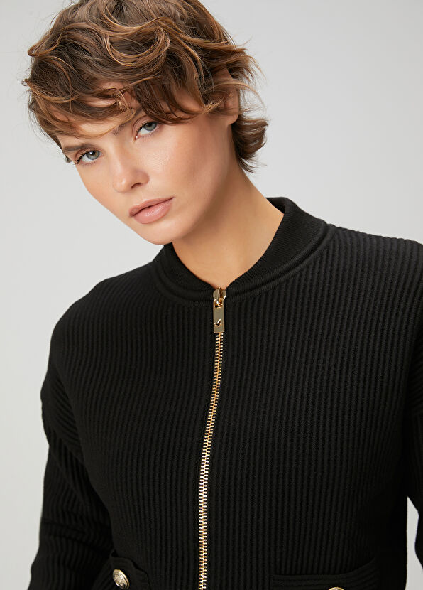 Beymen Club Black Ottoman Textured Wool Bomber Jacket - 2