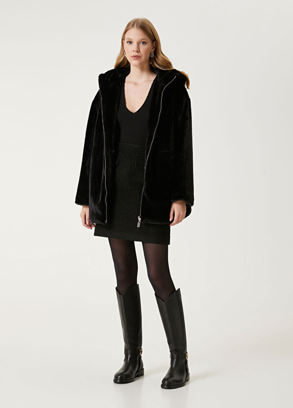 Beymen Club Siyah Kapüşonlu Suni Kürk Kaban - 3