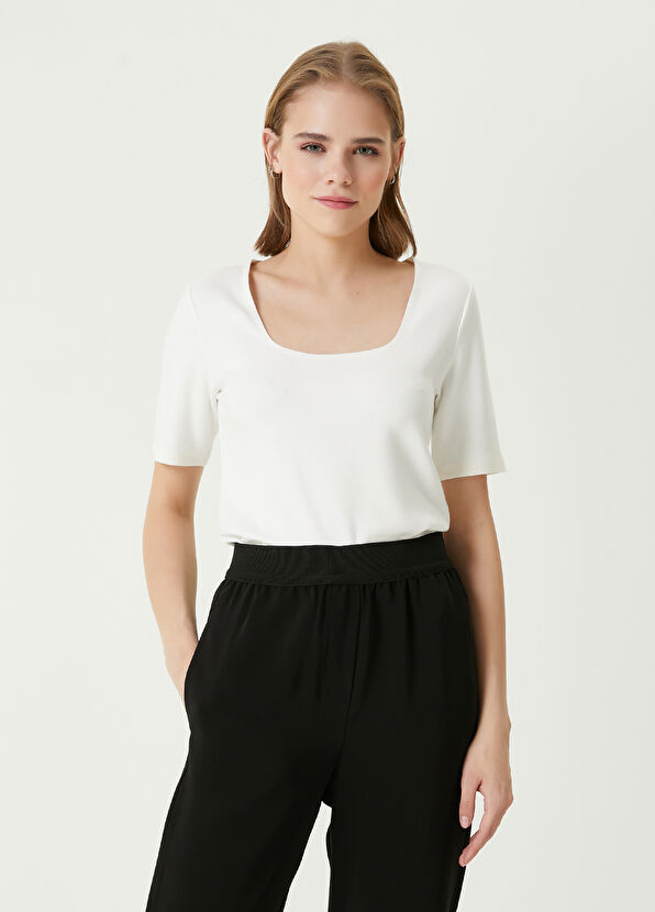 Beymen Club Kırık Beyaz Kare Yaka T-shirt - 1