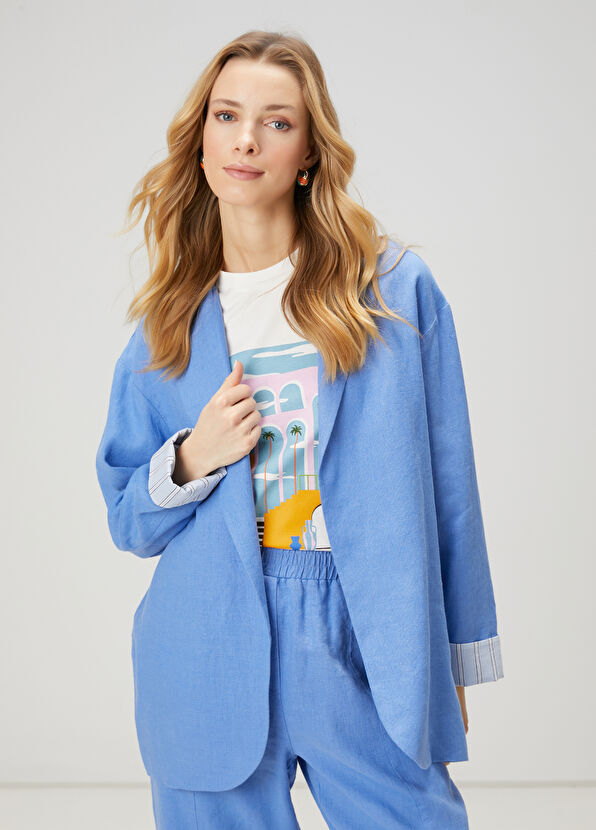 Beymen Club Blue Linen Jacket - 4