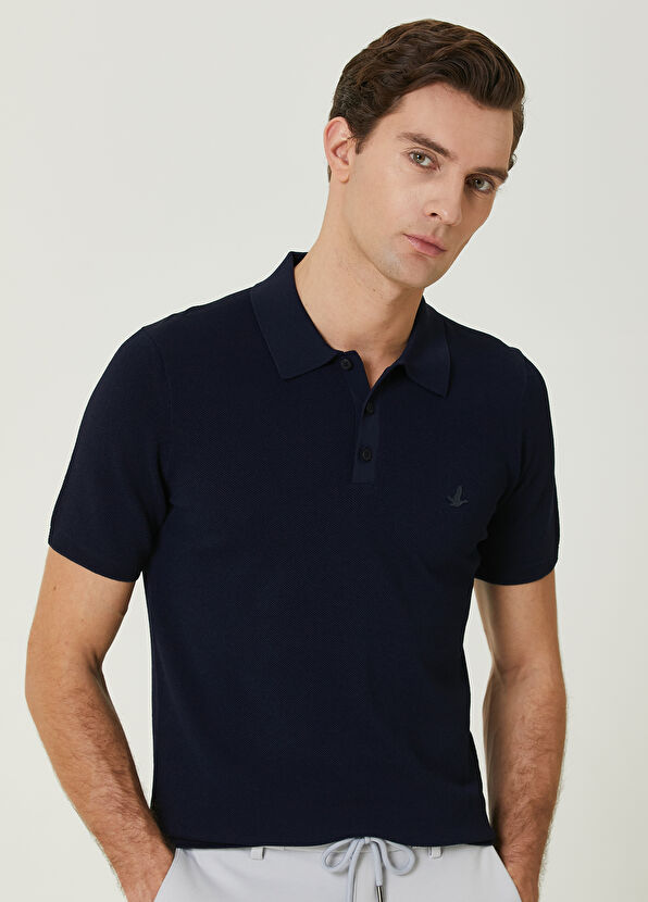 Beymen Club Lacivert Polo Yaka Pirinç Dokulu Kısa Kollu Triko - 2