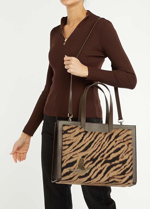 Beymen Club Taba Zebra Desenli Kadın Alışveriş Çantası - 2