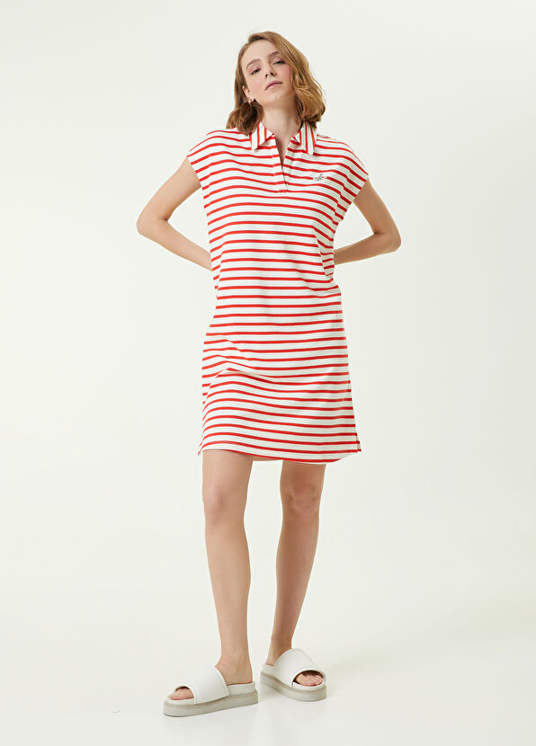 Beymen Club Coral Striped Polo Neck Mini Dress - 1