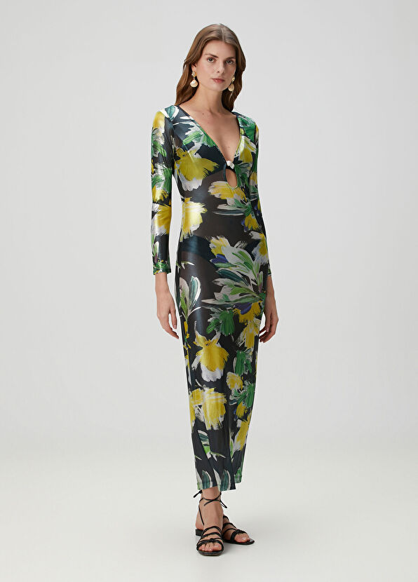 Sara Cristina Yeşil Çiçekli Maksi Plaj Elbisesi - 1