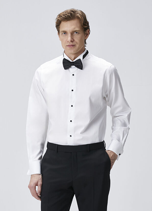 Custom Fit Beyaz Smokin Gömleği - Görsel 4