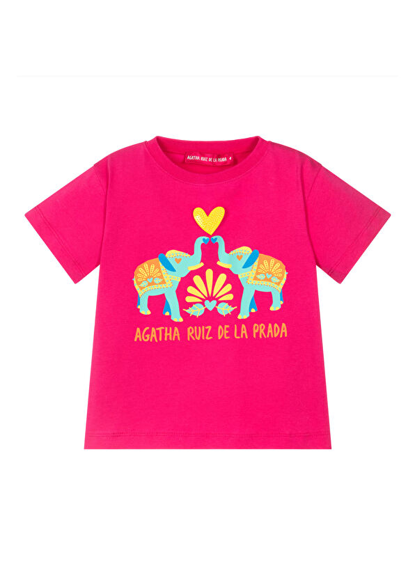 Agatha Ruiz de la Prada Goa Fuşya Fil Baskılı Kız Çocuk T-shirt - 1