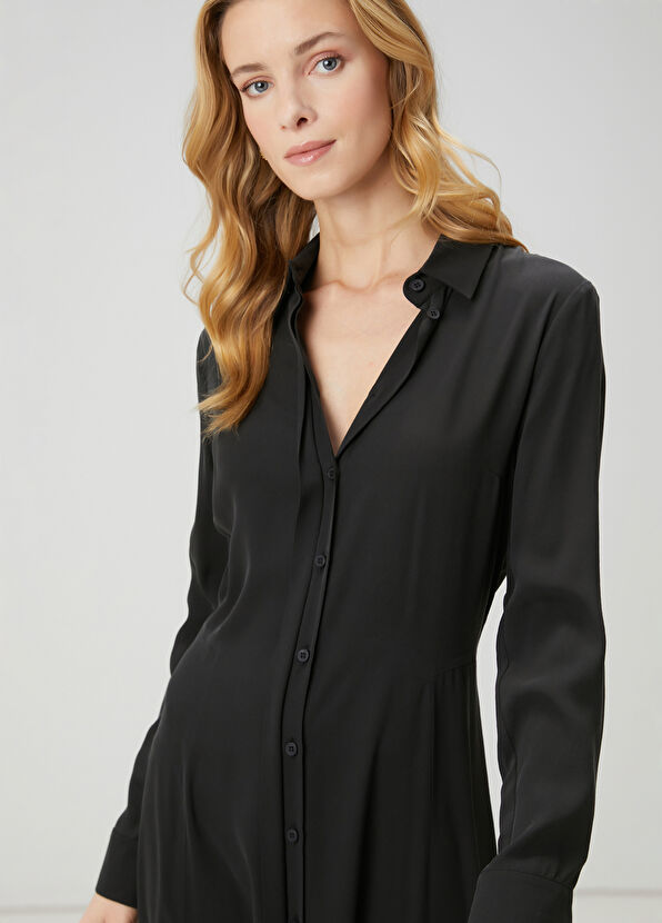 Beymen Club Siyah Maksi İpek Gömlek Elbise - 2