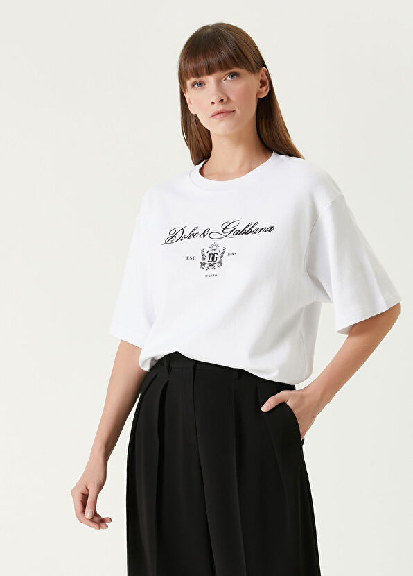 Dolce&Gabbana Beyaz Logo Baskılı T-shirt - 1