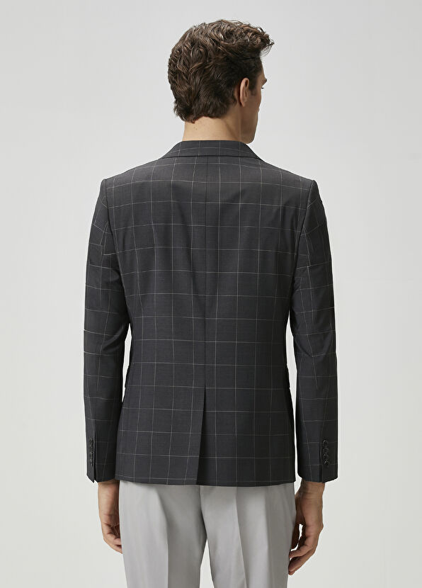 Beymen Club Anthracite Plaid Pattern Wool Jacket - 4