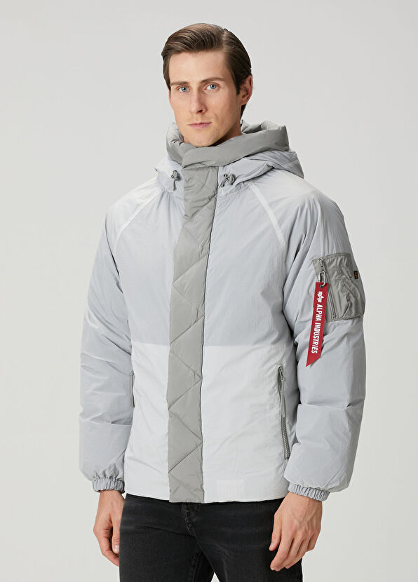 Sheer Açık Gri Kapüşonlu Puff Mont - Görsel 4