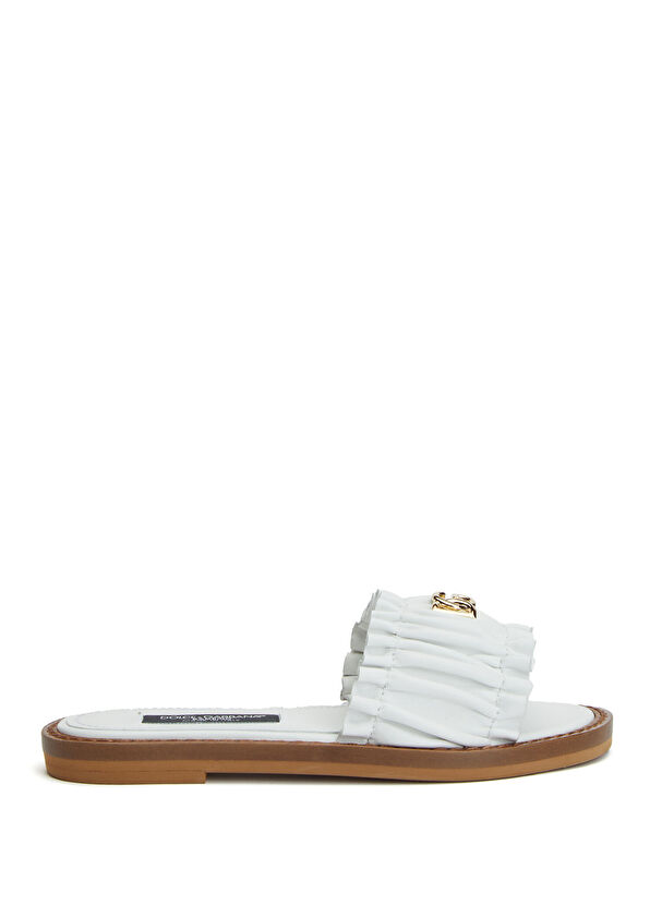 Dolce&Gabbana White Draped Girls' Leather Slippers - 1