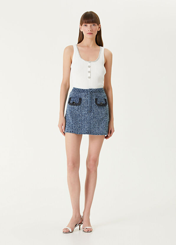 Self Portrait Mavi Mini Tweed Etek - 1