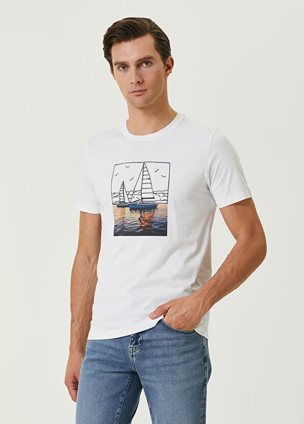 Beymen Club White Sea Printed Sail Embroidered T-Shirt - 1