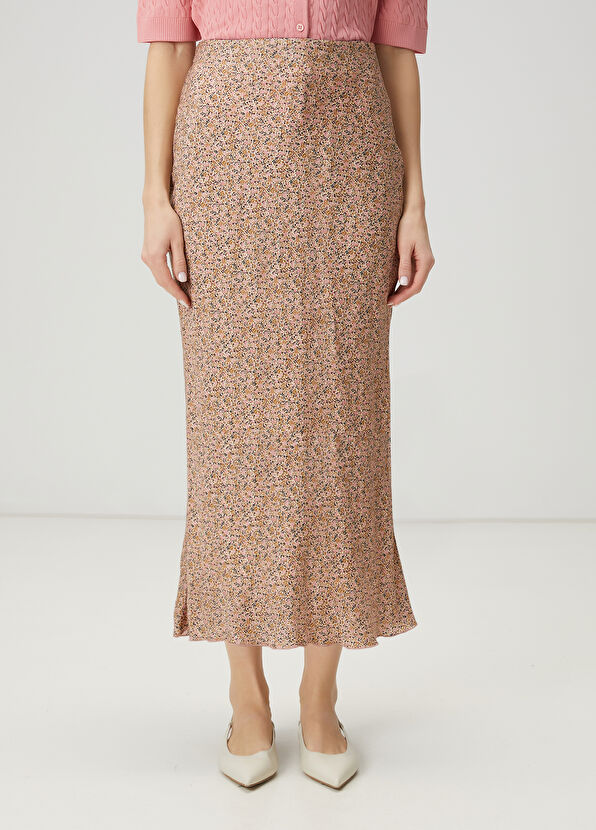 Beymen Club Pink Floral Midi Satin Skirt - 2