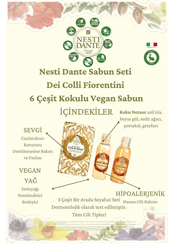 Nesti Dante Luxury Gold Soap Shower Gel and Body Cream 3 in 1 Vegan Care Travel Set 250 g - 4