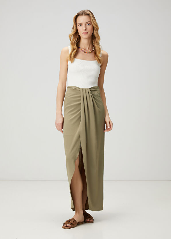 Beymen Club Açık Haki Drapeli Midi Anvelop Etek - 1