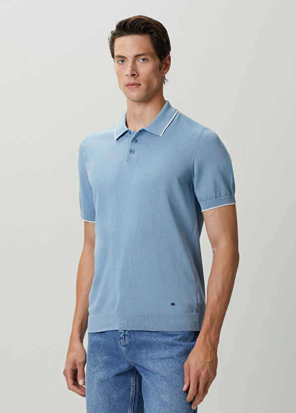 Beymen Club Mavi Düz Örgü Basic Kısa Kollu Triko Polo - 4