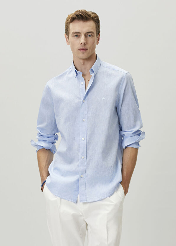 Beymen Club Comfort Fit Açık Mavi Keten Gömlek - 2