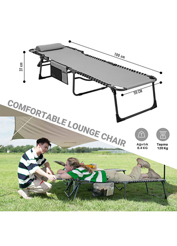 KingCamp Berlin Classic Comfort Lounge Gri 5 Kademeli Katlanır Kamp Şezlong - 4