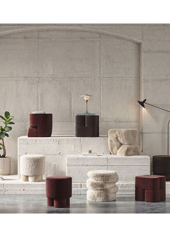 Hermhaus Ups Bordo Kadife Puf - 3