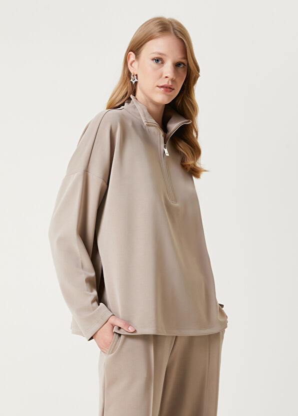Beymen Club Beige Zipper Modal Sweatshirt - 1