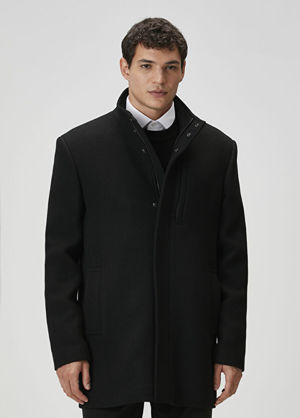 Beymen Club Siyah Diyagonal Dokulu Yün Kaban - 1