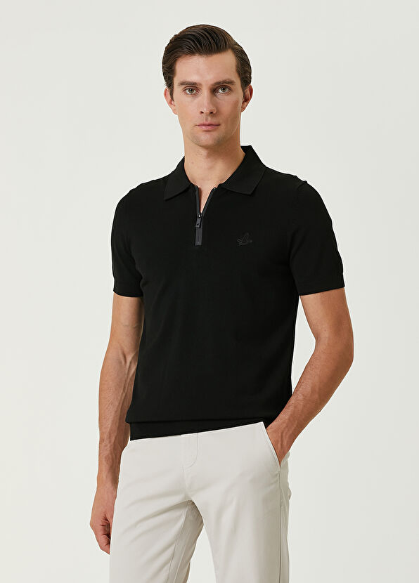 Beymen Club Siyah Polo Yaka Logolu Kısa Kollu Triko - 1