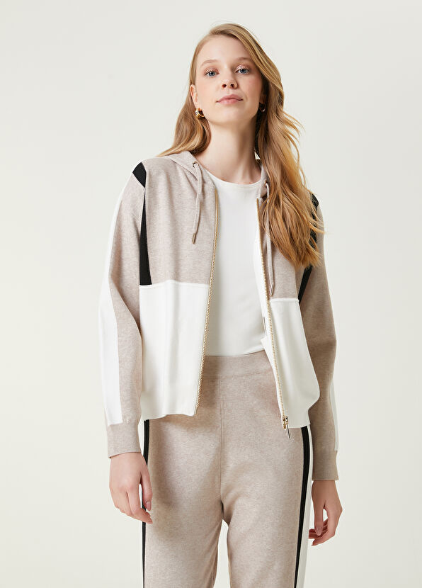 Beymen Club Beige Hooded Colorblock Cardigan - 1