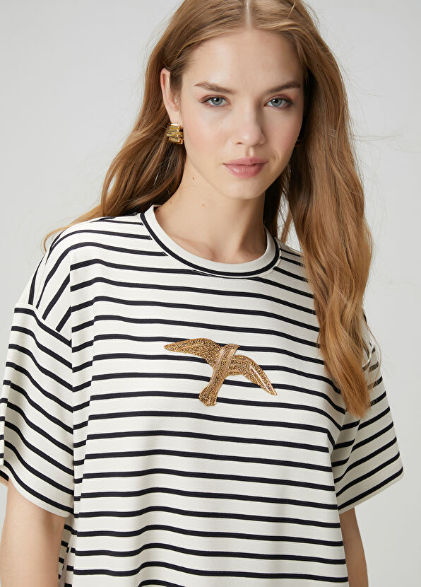 Beymen Club Lacivert Beyaz Taşlı Kuş Detaylı Elbise - 2