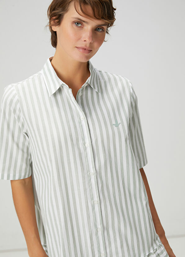 Beymen Club Aqua Green White Striped Midi Shirt Dress - 2