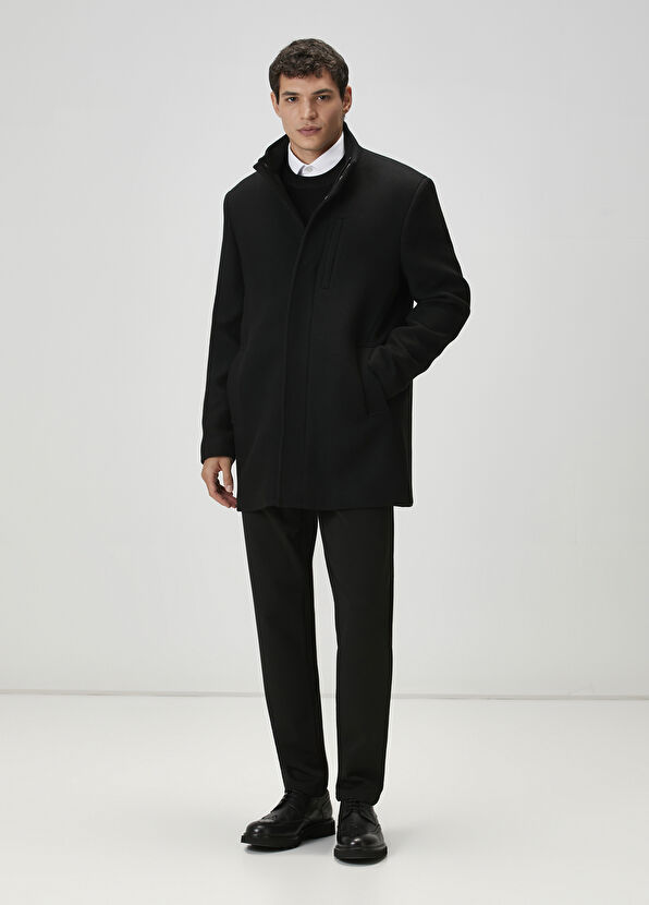 Beymen Club Siyah Diyagonal Dokulu Yün Kaban - 3