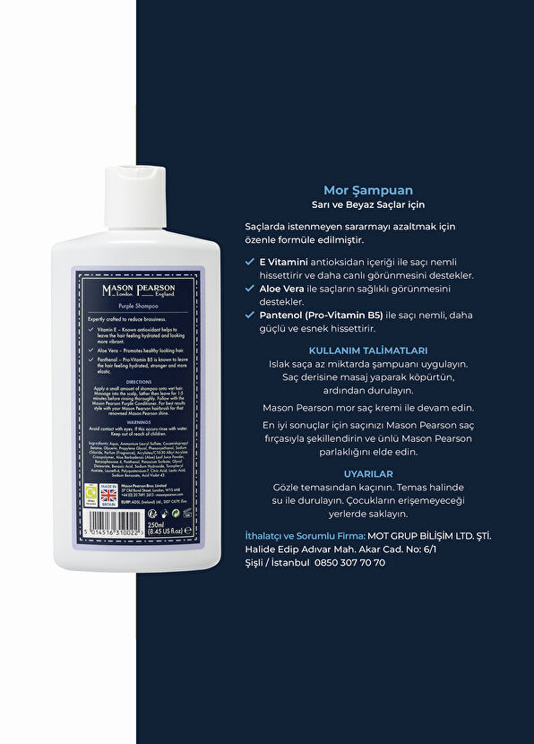Mason Pearson Purifying & Moisturizing Purple Shampoo for Blonde and Gray Colored Hair 250 ml - 2