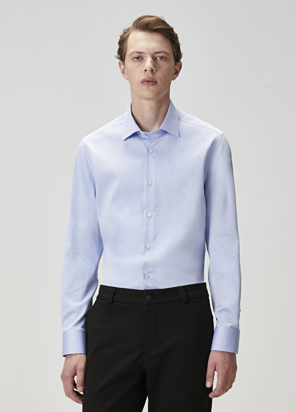 Beymen Club Comfort Fit Koyu Mavi Armürlü Non-iron Gömlek - 2