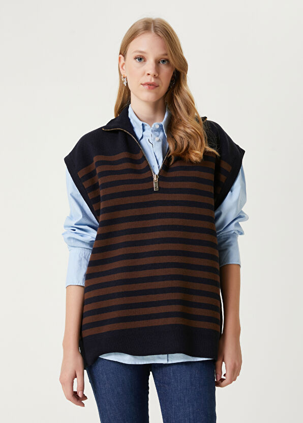 Beymen Club Navy Blue Striped Wool Sweater - 4